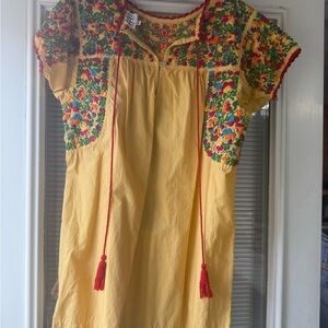 Yellow Embroidered Boho Mini Dress